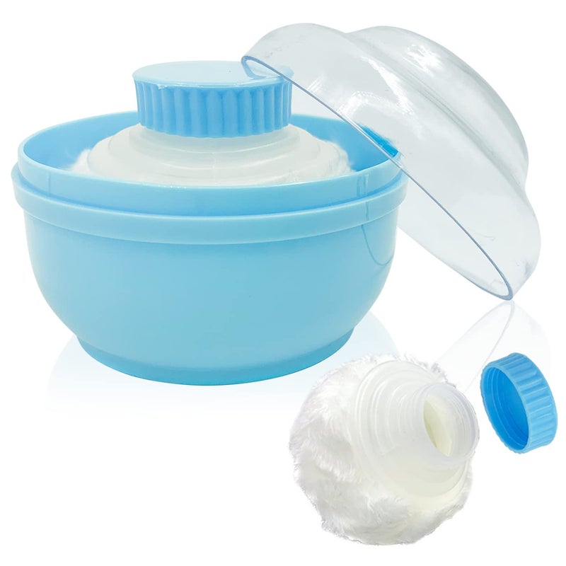 Aurasin Storage Body Powder Container, Large 3.5" Fluffy Body After-Bath Powder Case, Baby Care Face/Body Villus Powder Puff Box, Makeup Cosmetic Talcum Powder Container with Hand Holder (Blue) - Image 1